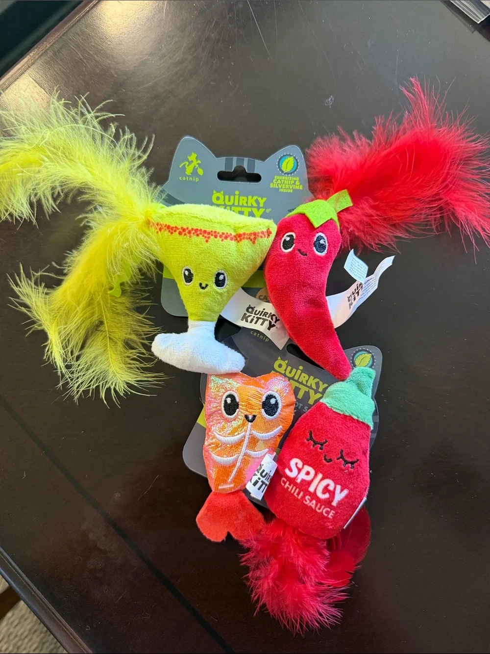 Plush Cat Toy Set - Red & Yellow Feathered Characters Set